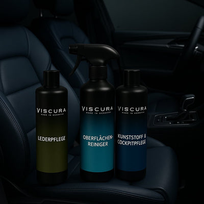 Renoviertes Fahrzeuginterieur mit sportlichem Lenkrad und modernem Cockpit-Design für optimale Innenraumpflege.
