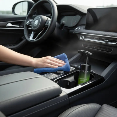 Detailaufnahme der Steuerungseinheit für Klimaanlage und Menü im Auto-Interieur.