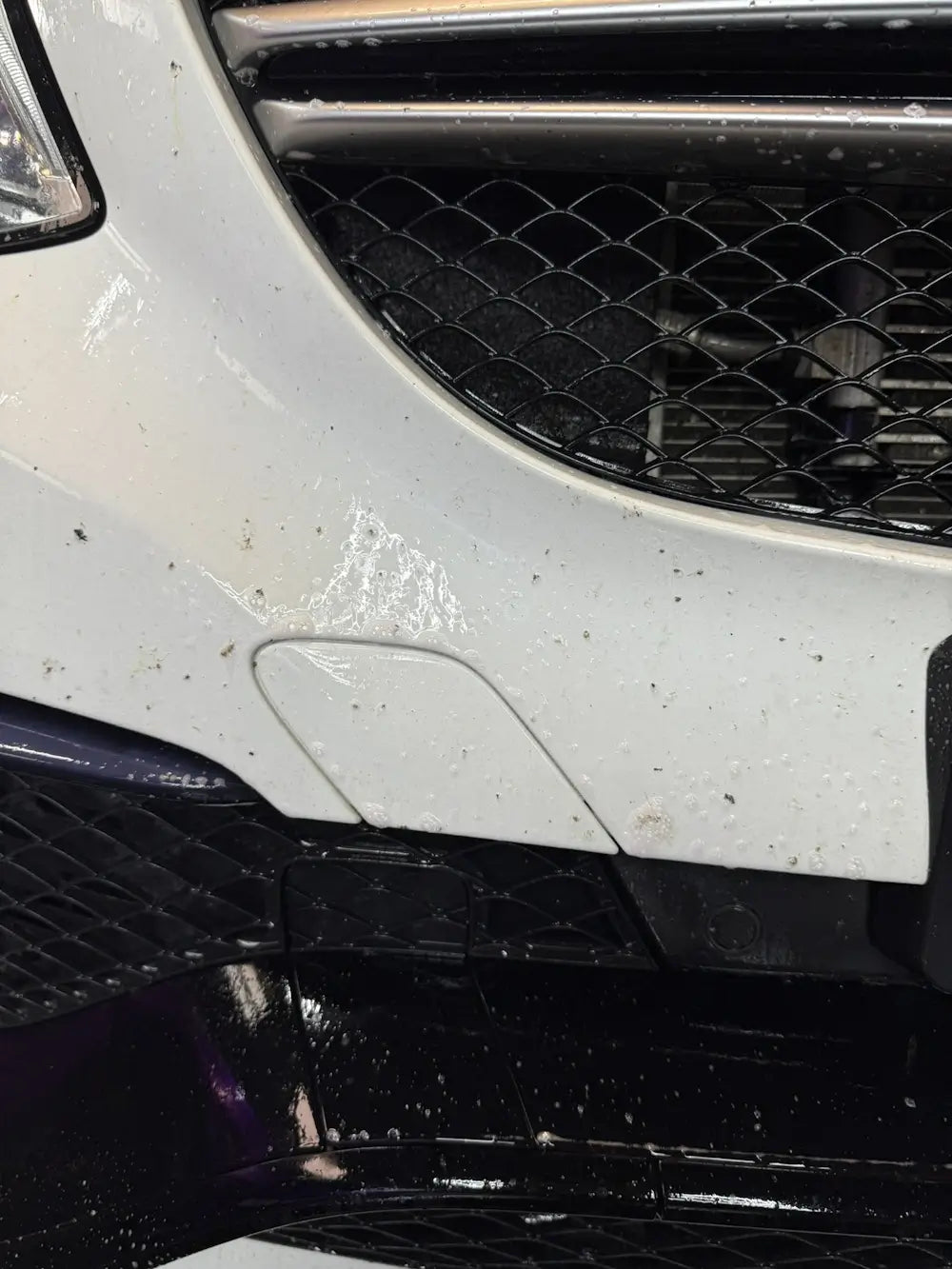 VISCURA Insektenentferner getestet auf Insektenrückständen an einem Auto, zeigt effektive Reinigungsergebnisse.