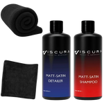 VISCURA Matt-Satin Pflege-Set mit Shampoo, Detailer und Mikrofasertuch für matte Lacke.