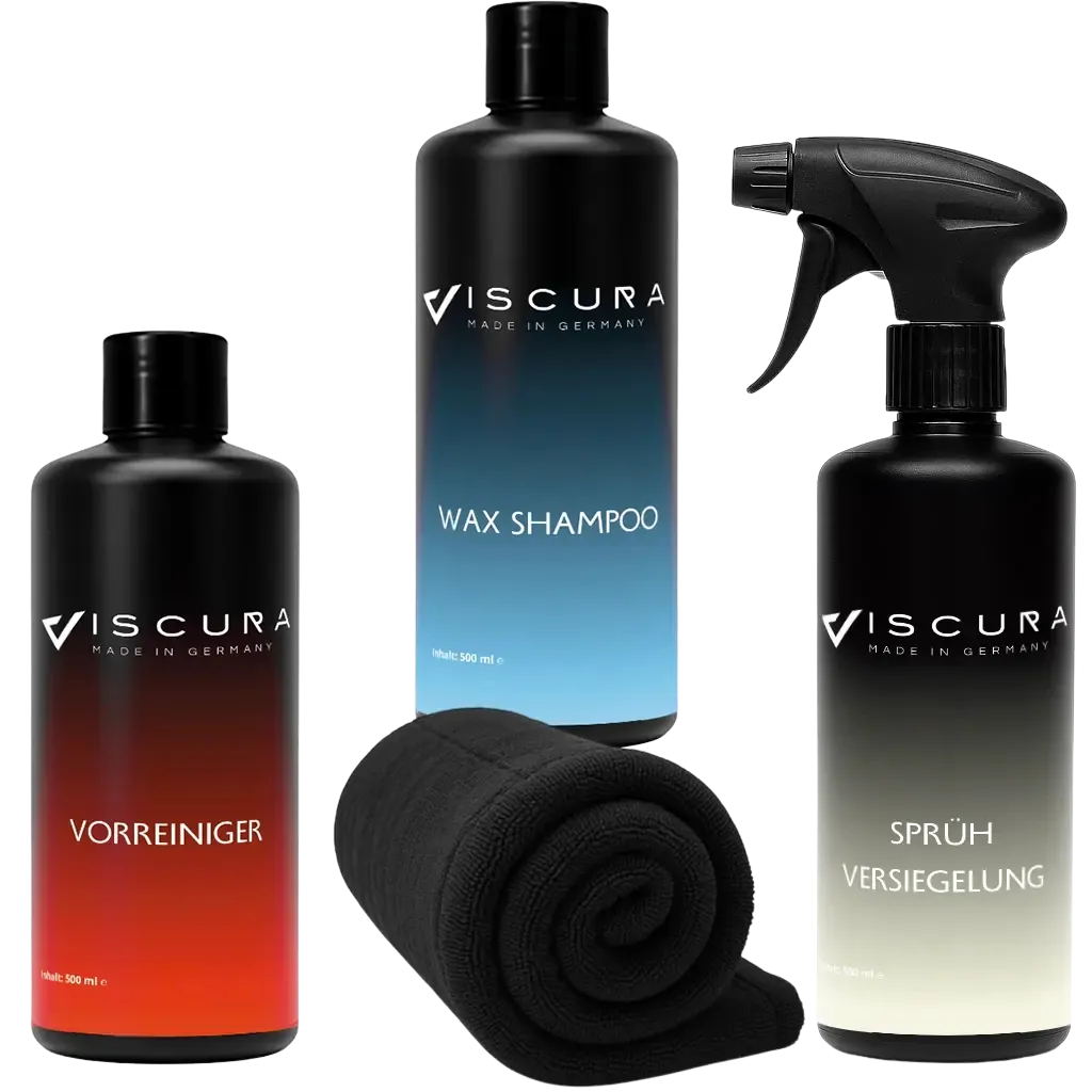 VISCURA All-In-One Exterieur Set: Vorreiniger, Wax Shampoo, Sprühversiegelung für perfekte Autopflege.